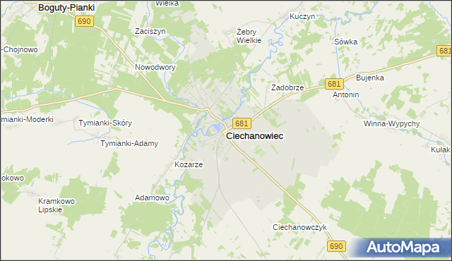 mapa Ciechanowiec, Ciechanowiec na mapie Targeo