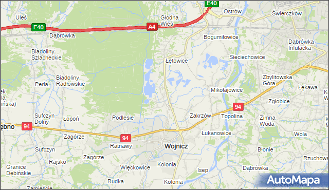 mapa Dębina Łętowska, Dębina Łętowska na mapie Targeo