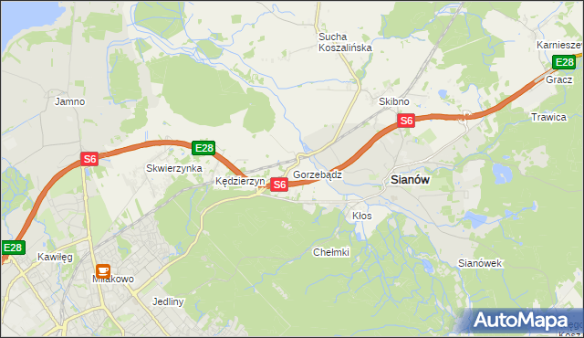 mapa Gorzebądz gmina Sianów, Gorzebądz gmina Sianów na mapie Targeo