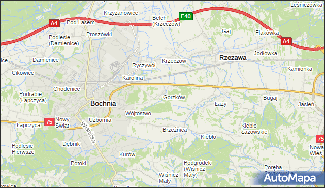 mapa Gorzków gmina Bochnia, Gorzków gmina Bochnia na mapie Targeo