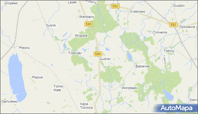 mapa Gudniki gmina Korsze, Gudniki gmina Korsze na mapie Targeo