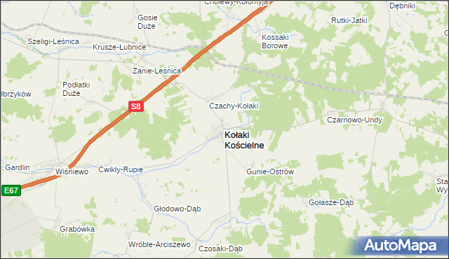 mapa Kołaki Kościelne, Kołaki Kościelne na mapie Targeo