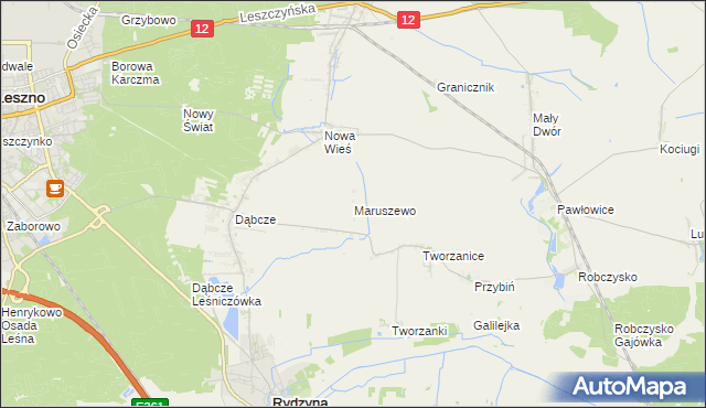 mapa Maruszewo gmina Rydzyna, Maruszewo gmina Rydzyna na mapie Targeo