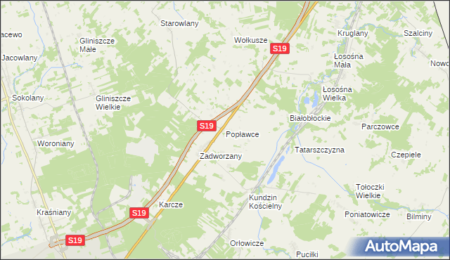 mapa Popławce, Popławce na mapie Targeo