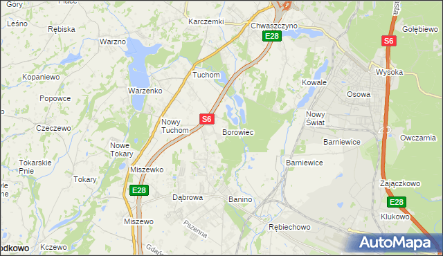 mapa Borowiec gmina Żukowo, Borowiec gmina Żukowo na mapie Targeo