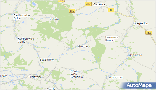 mapa Grodziec gmina Zagrodno, Grodziec gmina Zagrodno na mapie Targeo