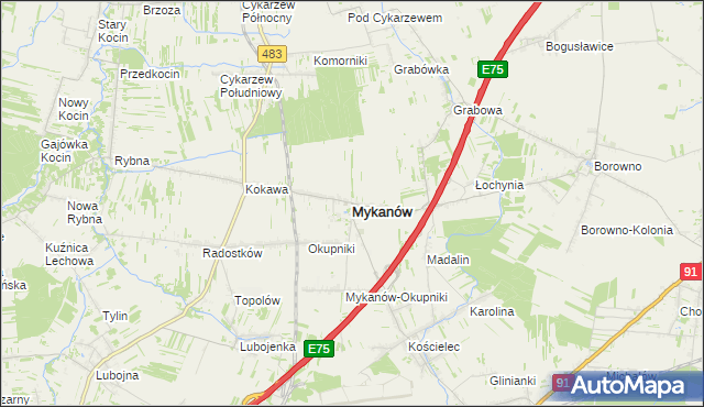 mapa Mykanów, Mykanów na mapie Targeo