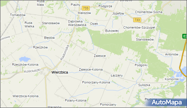 mapa Zalesice gmina Wierzbica, Zalesice gmina Wierzbica na mapie Targeo