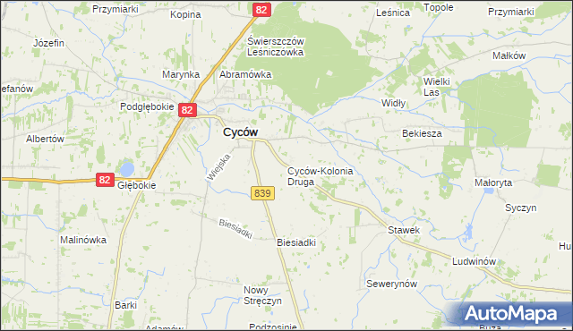 mapa Cyców-Kolonia Druga, Cyców-Kolonia Druga na mapie Targeo