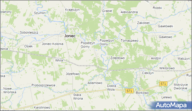 mapa Popielżyn-Zawady, Popielżyn-Zawady na mapie Targeo