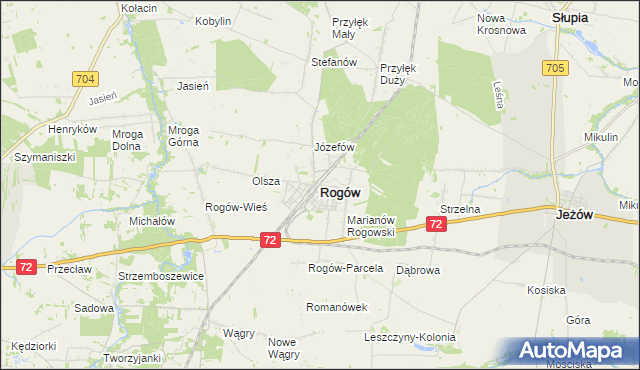 mapa Rogów powiat brzeziński, Rogów powiat brzeziński na mapie Targeo