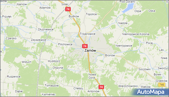 mapa Żarnów powiat opoczyński, Żarnów powiat opoczyński na mapie Targeo