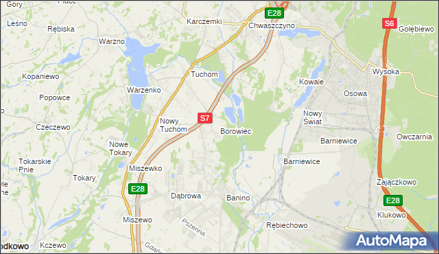 mapa Borowiec gmina Żukowo, Borowiec gmina Żukowo na mapie Targeo