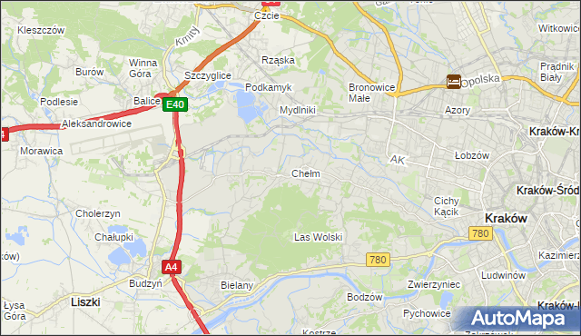 mapa Chełm gmina Kraków, Chełm gmina Kraków na mapie Targeo