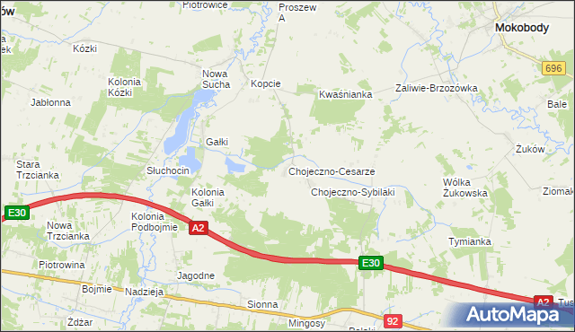 mapa Chojeczno-Cesarze, Chojeczno-Cesarze na mapie Targeo