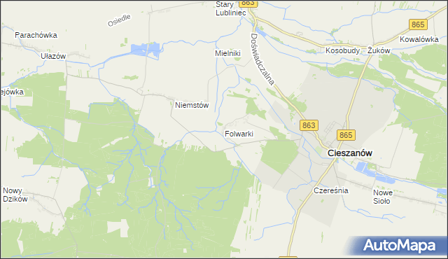 mapa Folwarki gmina Cieszanów, Folwarki gmina Cieszanów na mapie Targeo
