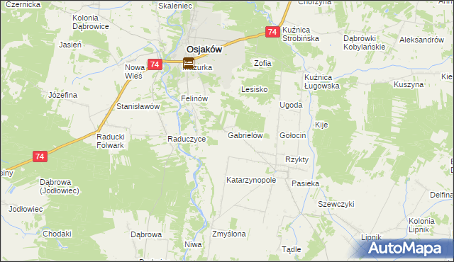 mapa Gabrielów gmina Osjaków, Gabrielów gmina Osjaków na mapie Targeo