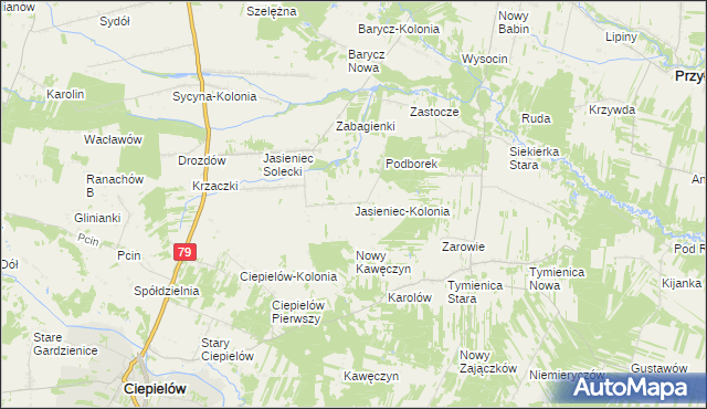 mapa Jasieniec-Kolonia, Jasieniec-Kolonia na mapie Targeo