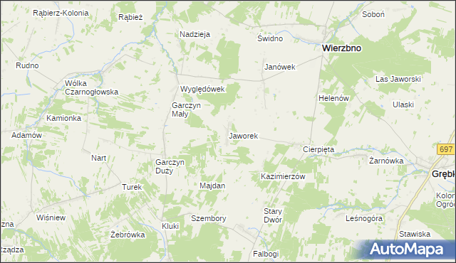 mapa Jaworek gmina Wierzbno, Jaworek gmina Wierzbno na mapie Targeo