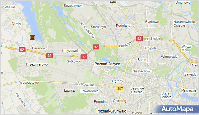 mapa Jeżyce gmina Poznań, Jeżyce gmina Poznań na mapie Targeo