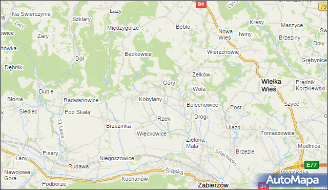 mapa Karniowice gmina Zabierzów, Karniowice gmina Zabierzów na mapie Targeo
