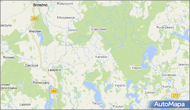 mapa Karsibór gmina Brzeżno, Karsibór gmina Brzeżno na mapie Targeo