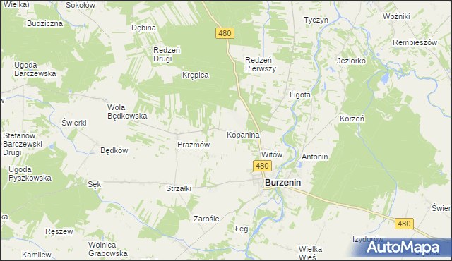 mapa Kopanina gmina Burzenin, Kopanina gmina Burzenin na mapie Targeo