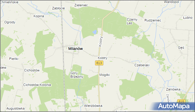 mapa Kostry, Kostry na mapie Targeo