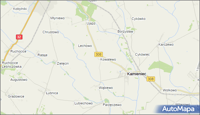 mapa Kowalewo gmina Kamieniec, Kowalewo gmina Kamieniec na mapie Targeo