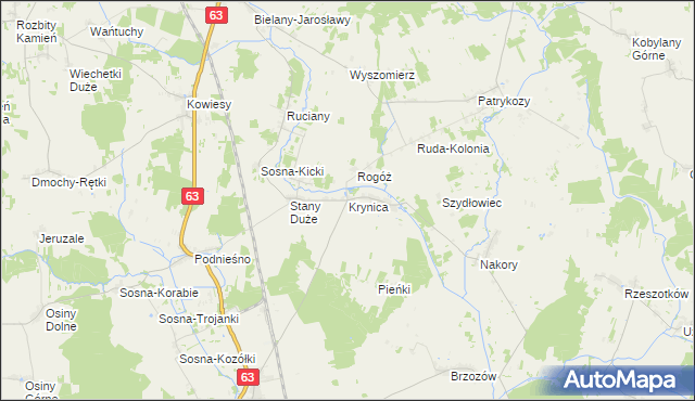 mapa Krynica gmina Suchożebry, Krynica gmina Suchożebry na mapie Targeo