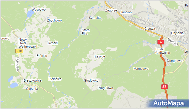 mapa Łężyce gmina Wejherowo, Łężyce gmina Wejherowo na mapie Targeo