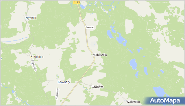 mapa Małuszów gmina Sulęcin, Małuszów gmina Sulęcin na mapie Targeo
