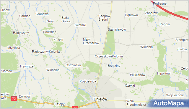 mapa Orzeszków-Kolonia, Orzeszków-Kolonia na mapie Targeo