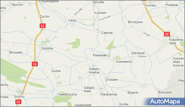 mapa Pawłówek gmina Nowe Skalmierzyce, Pawłówek gmina Nowe Skalmierzyce na mapie Targeo