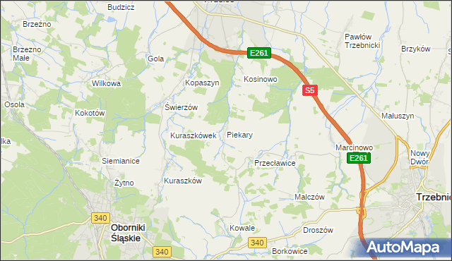 mapa Piekary gmina Oborniki Śląskie, Piekary gmina Oborniki Śląskie na mapie Targeo