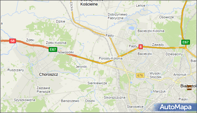 mapa Porosły-Kolonia, Porosły-Kolonia na mapie Targeo