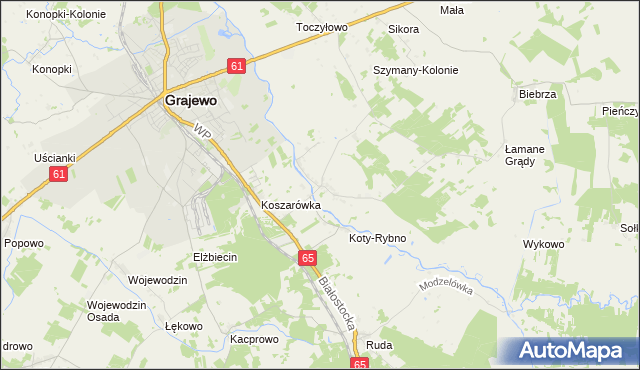 mapa Szymany gmina Grajewo, Szymany gmina Grajewo na mapie Targeo