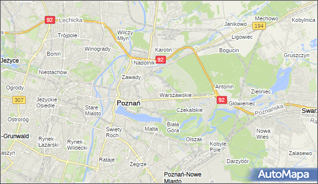 mapa Warszawskie gmina Poznań, Warszawskie gmina Poznań na mapie Targeo