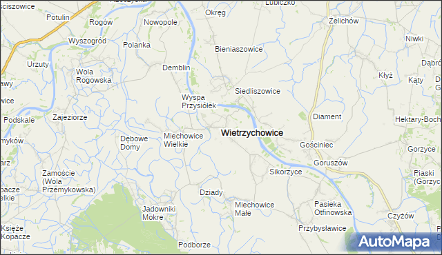 mapa Wietrzychowice powiat tarnowski, Wietrzychowice powiat tarnowski na mapie Targeo