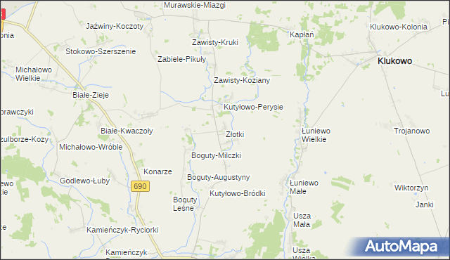 mapa Złotki gmina Boguty-Pianki, Złotki gmina Boguty-Pianki na mapie Targeo
