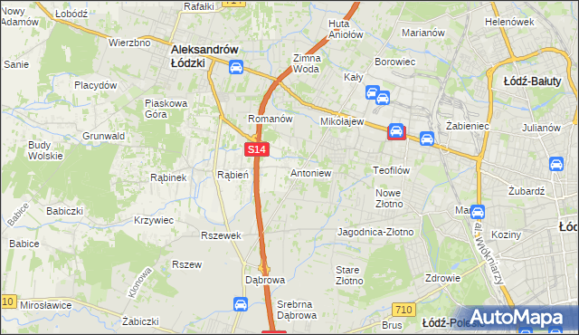 mapa Antoniew gmina Aleksandrów Łódzki, Antoniew gmina Aleksandrów Łódzki na mapie Targeo