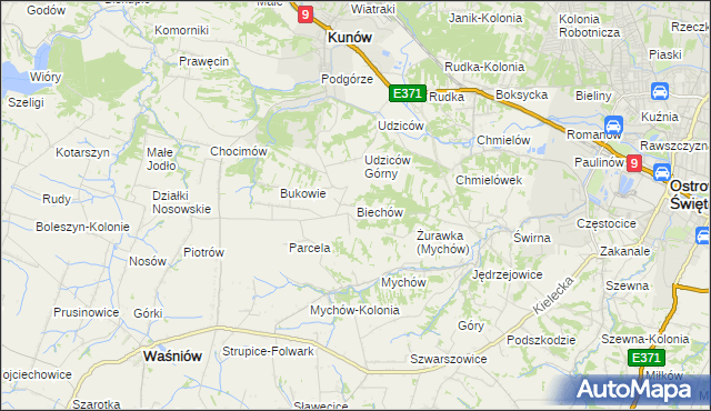 mapa Biechów gmina Kunów, Biechów gmina Kunów na mapie Targeo