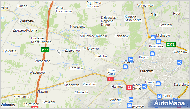 mapa Bielicha, Bielicha na mapie Targeo