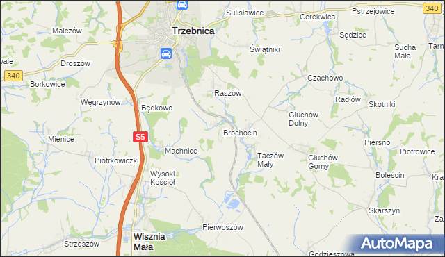 mapa Brochocin gmina Trzebnica, Brochocin gmina Trzebnica na mapie Targeo