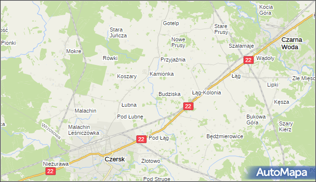 mapa Budziska gmina Czersk, Budziska gmina Czersk na mapie Targeo