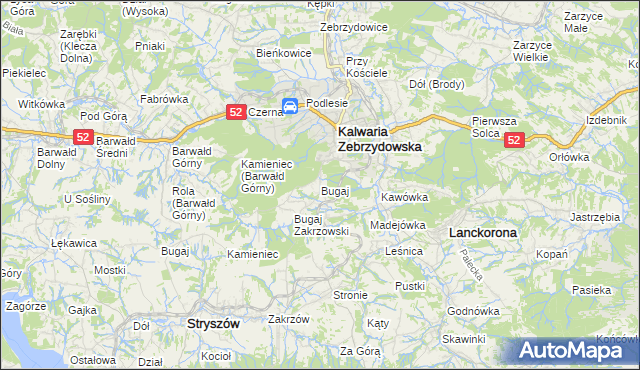 mapa Bugaj gmina Kalwaria Zebrzydowska, Bugaj gmina Kalwaria Zebrzydowska na mapie Targeo
