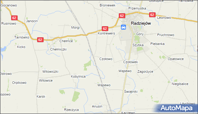 mapa Czołowo gmina Radziejów, Czołowo gmina Radziejów na mapie Targeo