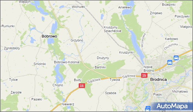 mapa Drużyny gmina Bobrowo, Drużyny gmina Bobrowo na mapie Targeo