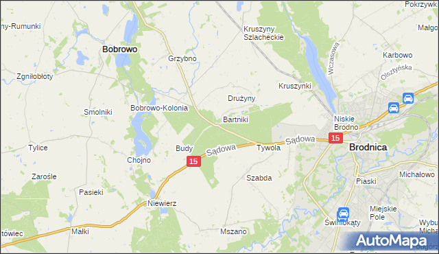 mapa Drużyny gmina Brodnica, Drużyny gmina Brodnica na mapie Targeo