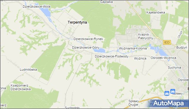 mapa Dzierzkowice-Podwody, Dzierzkowice-Podwody na mapie Targeo